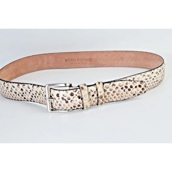 Vintage Snakeskin Leather Belt Gray White Ornate Silver Buckle Boho Exotic Sz 34 - Picture 12 of 16